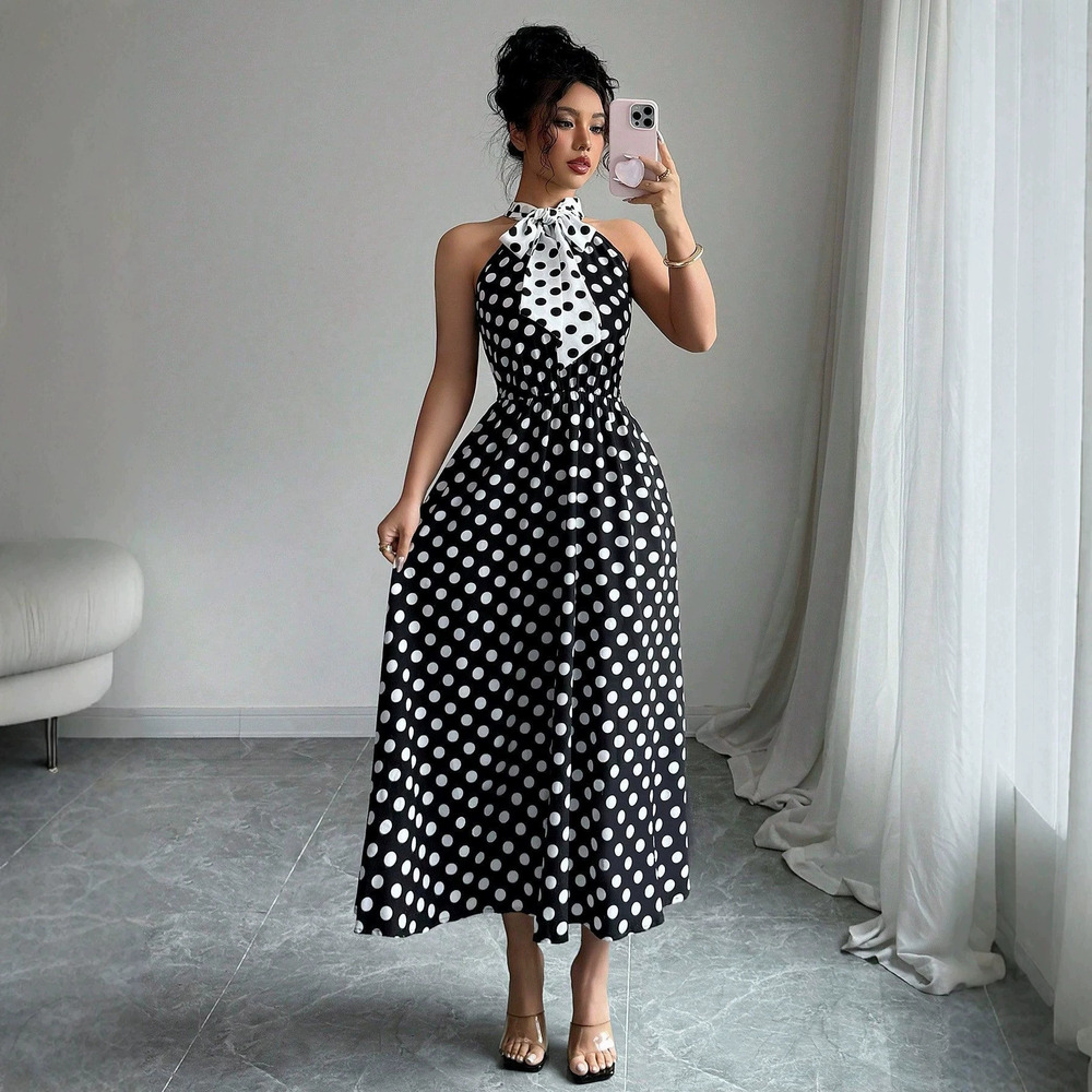 Zara Black White Polka Dot Sleeveless Fitted Round Neck Vintage Dress